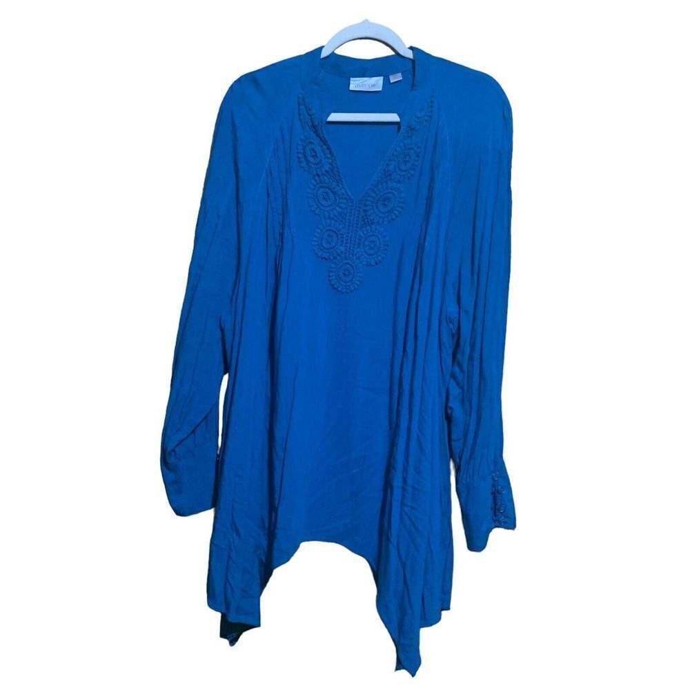 Avenue Womens Plus Size 22 24 Blue Asymmetrical Tunic Top Blouse